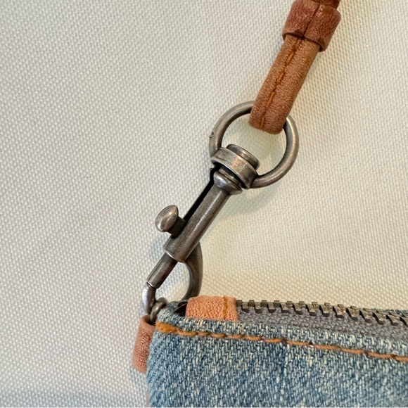 Vintage American Eagle Denim Wristlet Blue Jean Wallet Cognac Strap Y2K Bohemian - Picture 7 of 9